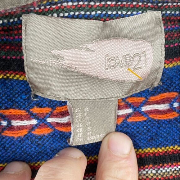 Love 21 Women's Military Field Jacket Small Tribal Embroidered Aztek Tie-Waist - Picture 4 of 16